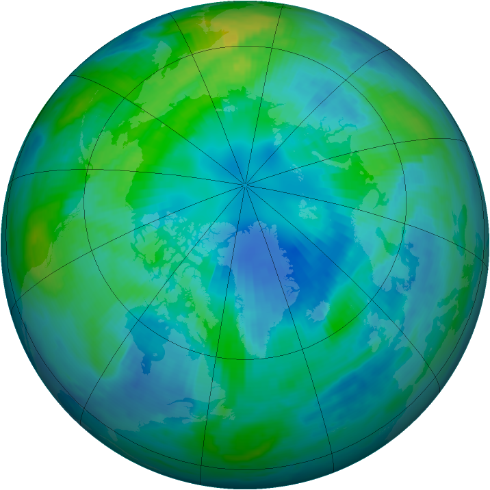 Arctic ozone map for 09 October 1997